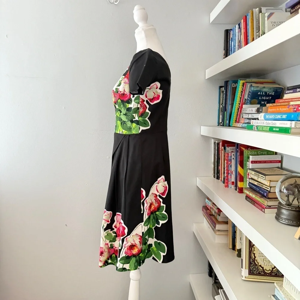 Carolina Herrera Black Midi Dress with Floral Design - Picture 6 of 16